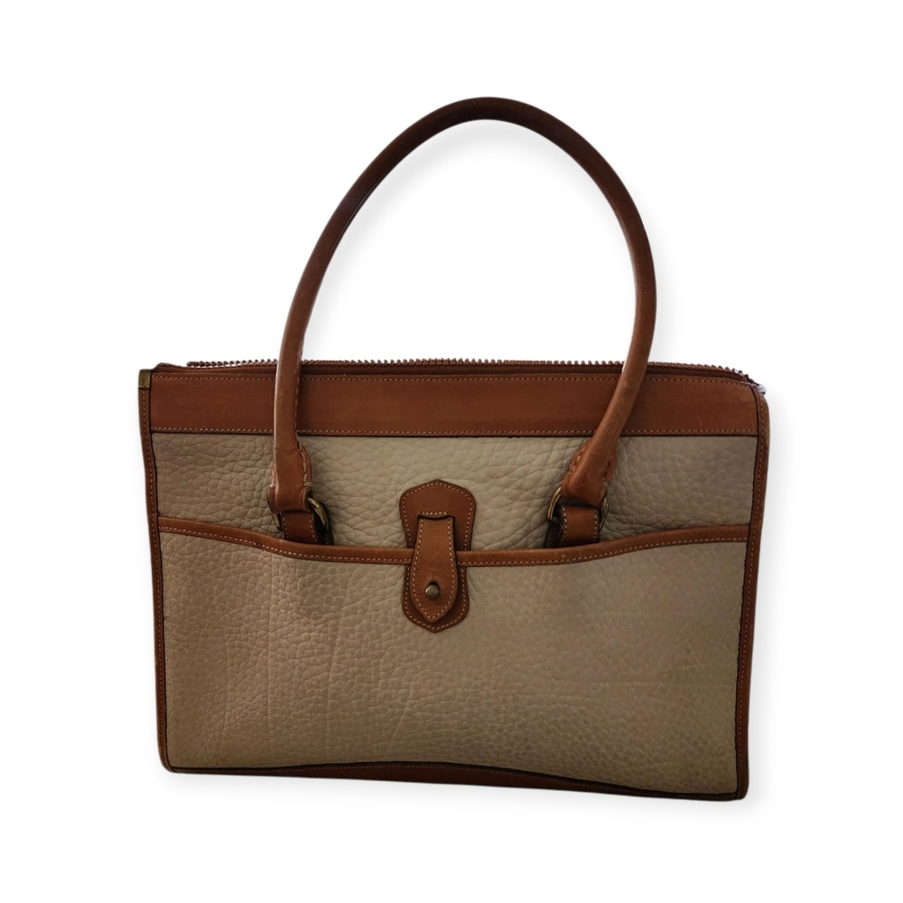 Dooney & Bourke AWL Vintage Pebbled Leather Satchel – Ivory & Tan - Picture 4 of 11